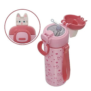 Garrafa Térmica 400ml Kouii Filhotiis Gato Com Canudo de Silicone