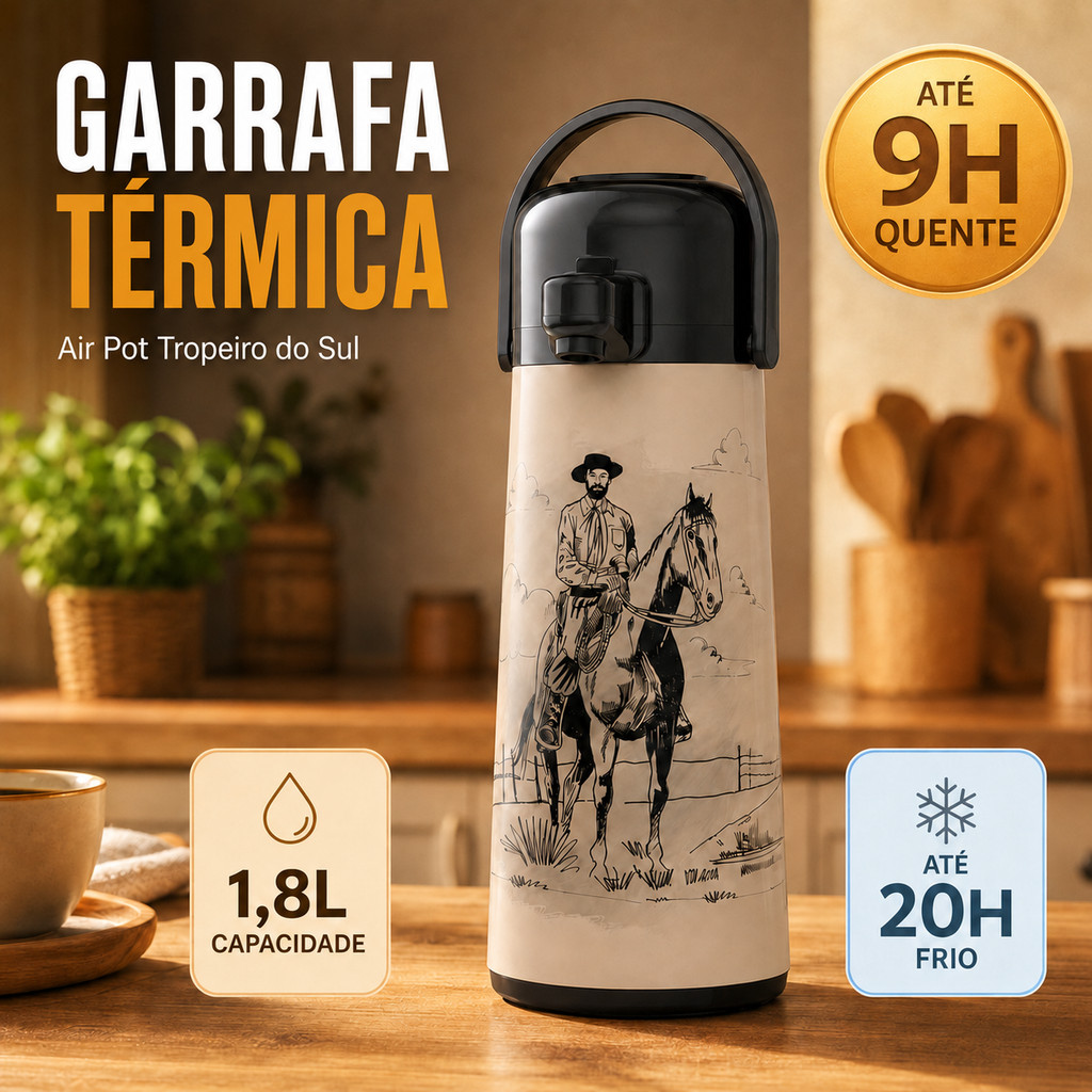 Garrafa Térmica Air Pot 1,8l Tropeiro Do Sul Estampada Pressão Com