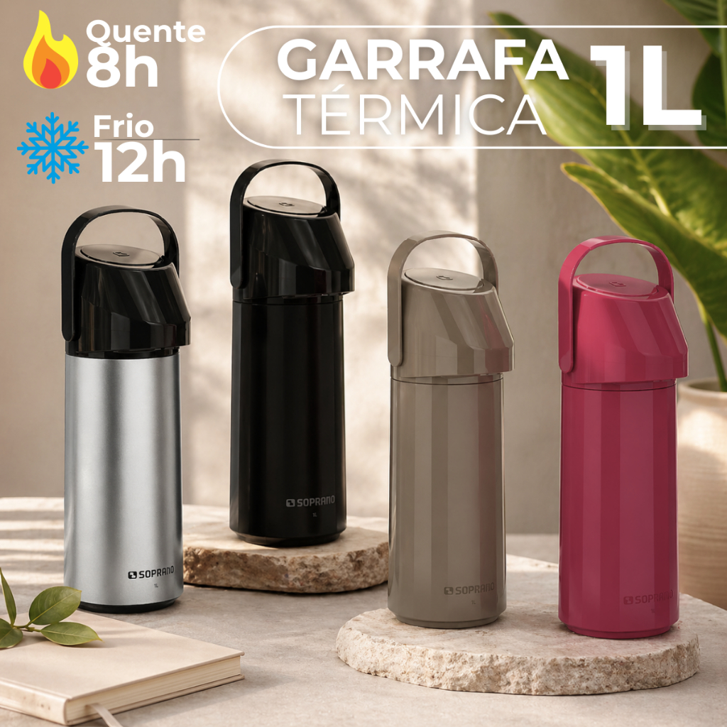 Garrafa Térmica Café Bomba De Pressão Soprano Rubi Inox Vermelha — Cozinha e Utensílios