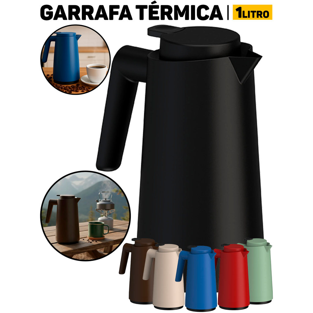 Garrafa Térmica Gatilho Vercelli 1 Litro Unitermi Bule Café Chá