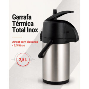 Garrafa Térmica Grande Vácuo Inox Airpot Com Alavanca 2,5 Litros Mor