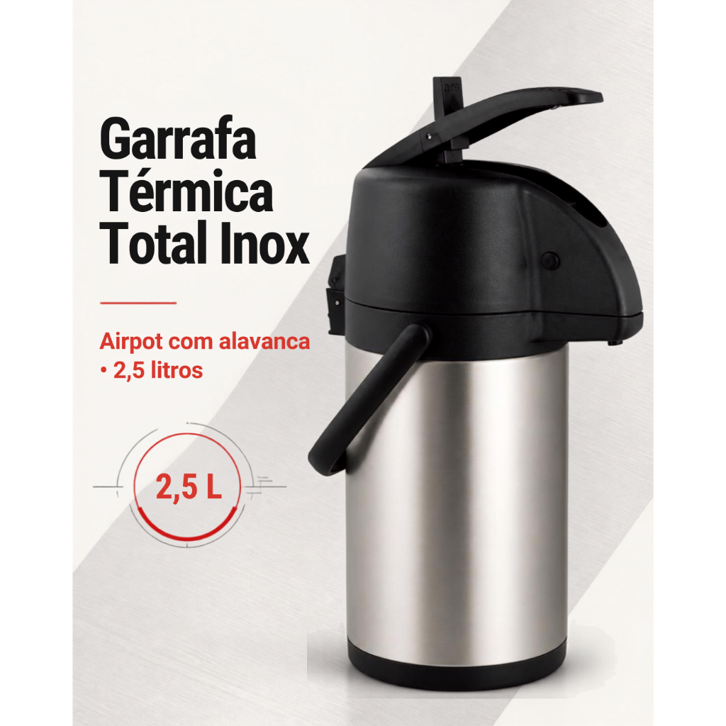 Garrafa Térmica Grande Vácuo Inox Airpot Com Alavanca 2,5 Litros Mor — Cozinha e Utensílios
