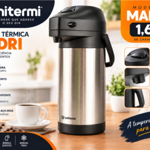 Garrafa Térmica Madri 2,5L Inox Unitermi Café Chá