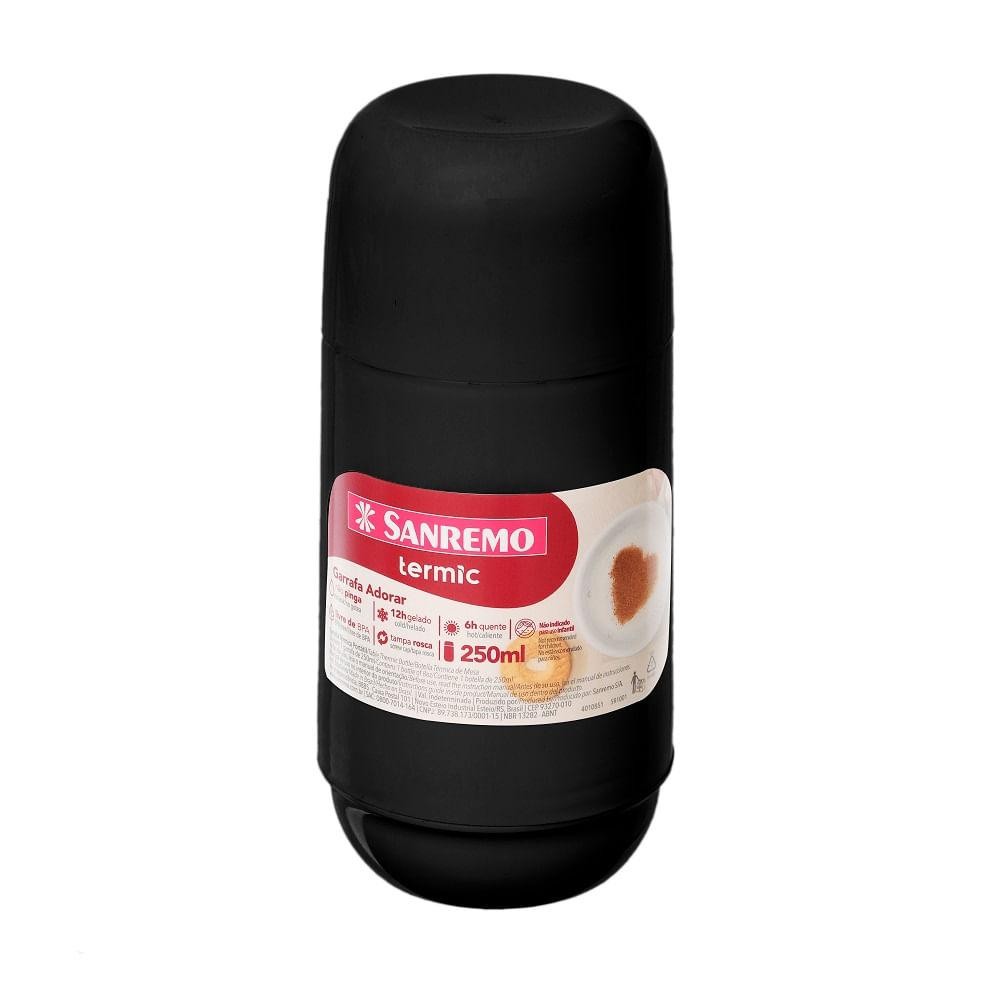 Garrafa Térmica Plástica Adorar Preta 250ml Termic Sanremo
