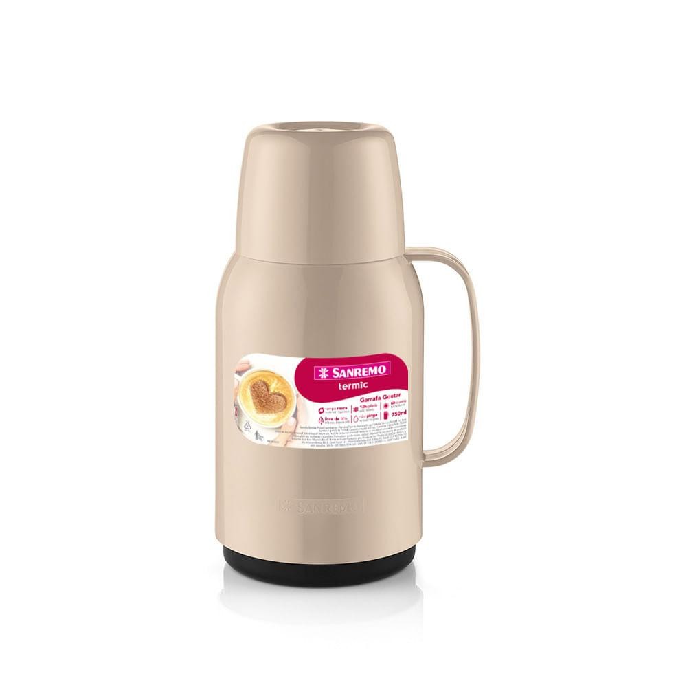 Garrafa Térmica Plástica Gostar Bege 750ml Termic Sanremo — Cozinha e Utensílios