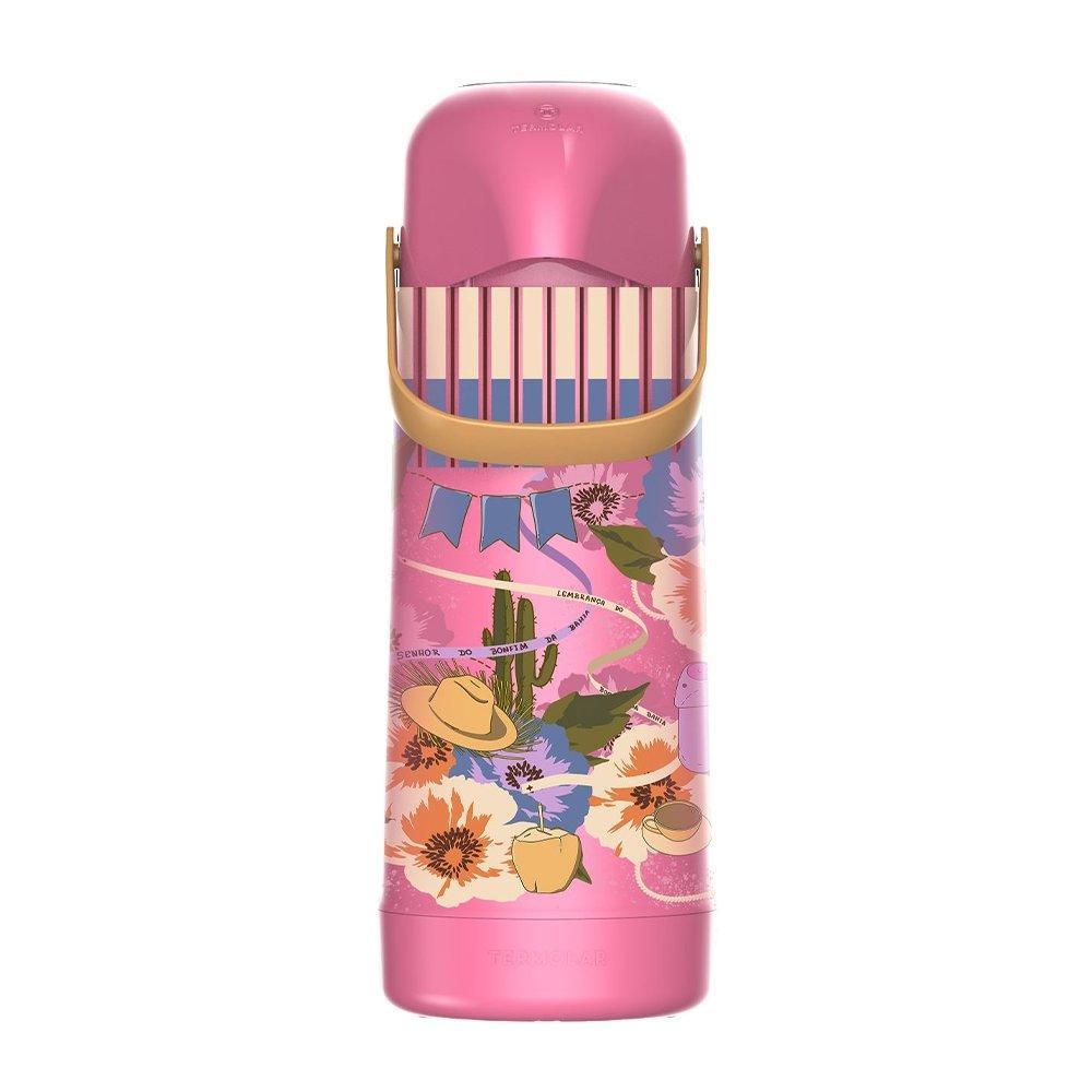 Garrafa Térmica Termolar Magic Pump Bomba de Pressão, Rosa Decorada