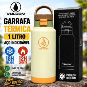 Garrafa Térmica Volcom 1 Litro Aço Inox Com Canudo Quente Fria 18H
