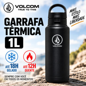 Garrafa Térmica Volcom 1L Aço Inox Inoxidável Quente e Frio Esportiva