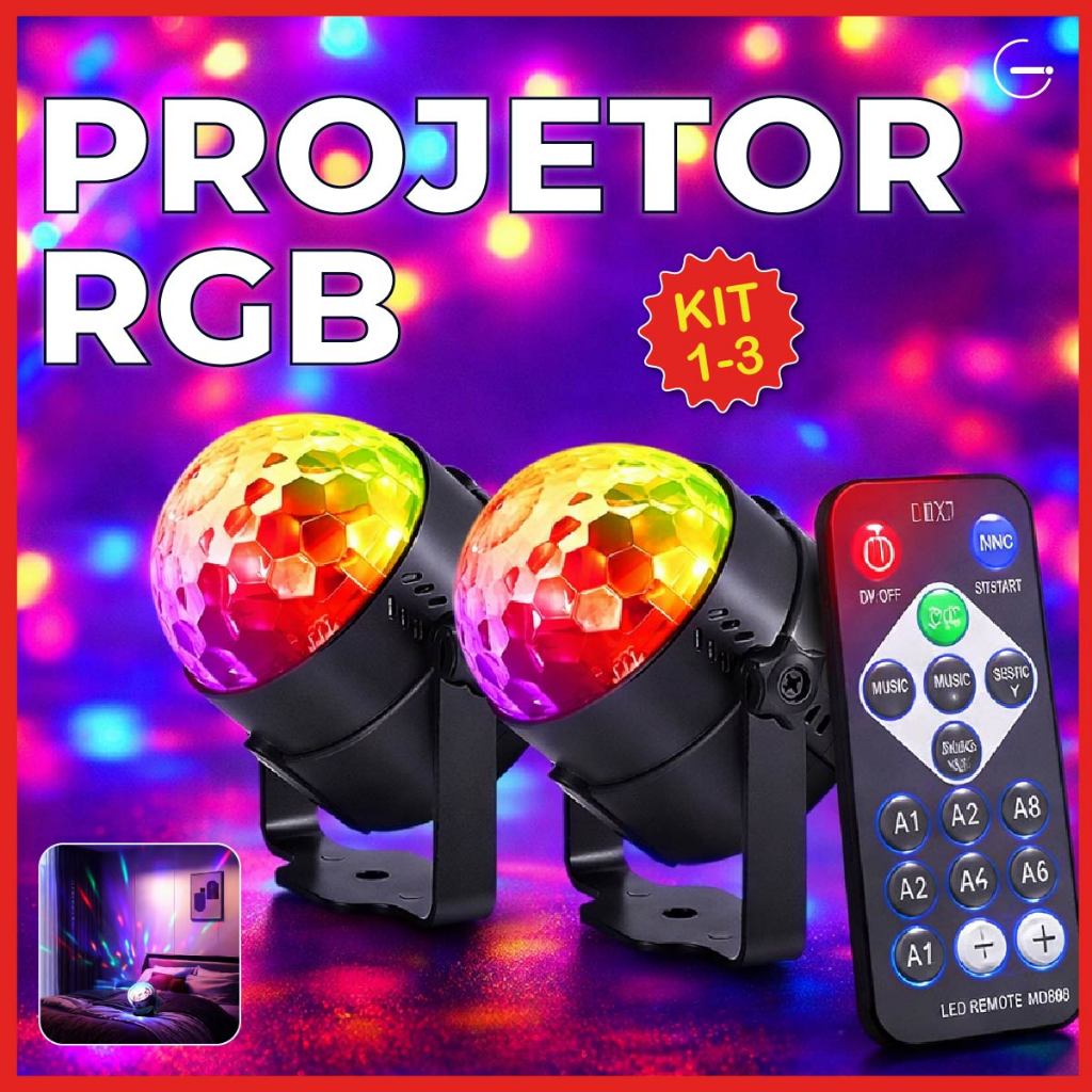 Globo de Luz Led RGB Com Efeito com Controle Remoto e Modos de Luzes