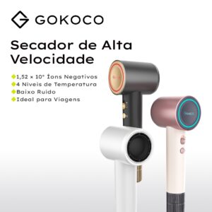 Gokoco Mini Secador de íons negativos Cabelode Alta Velocidade