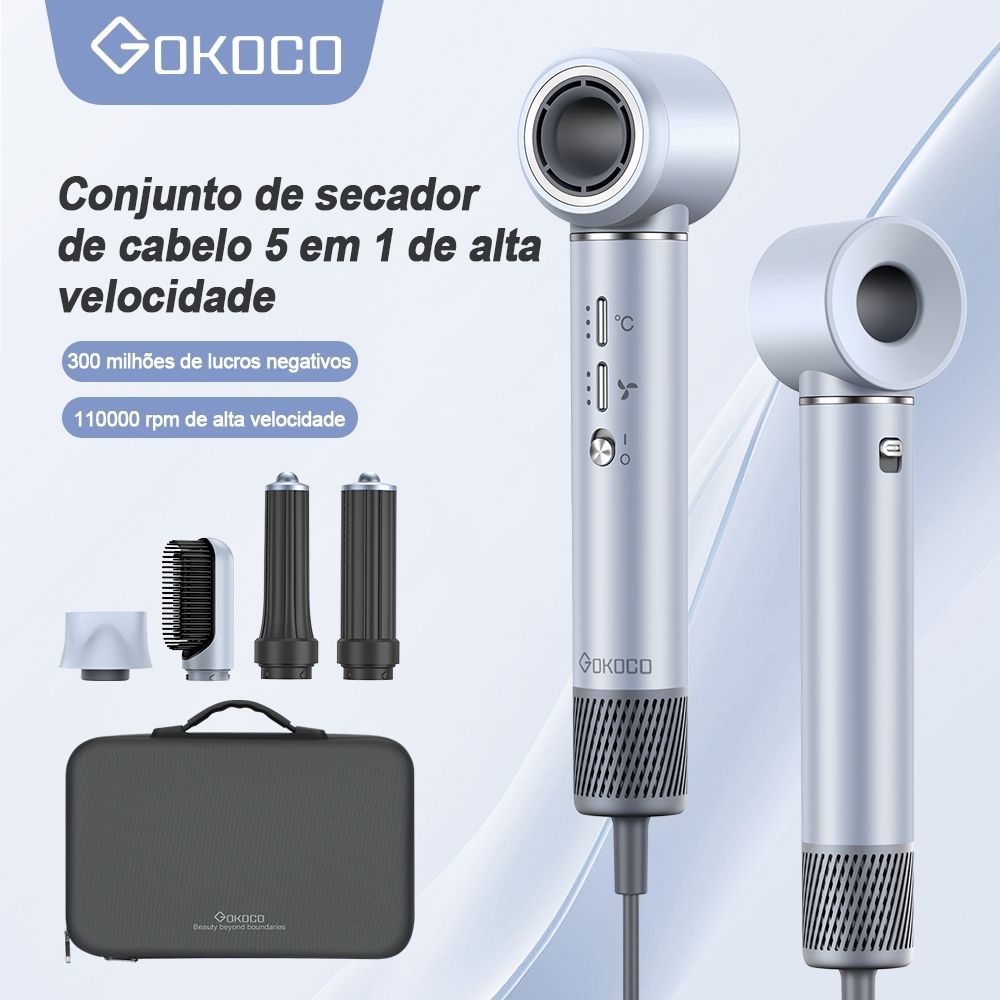 Gokoco Secador De Cabelo Com 5 Em 1 Escova Magnético Multifuncional