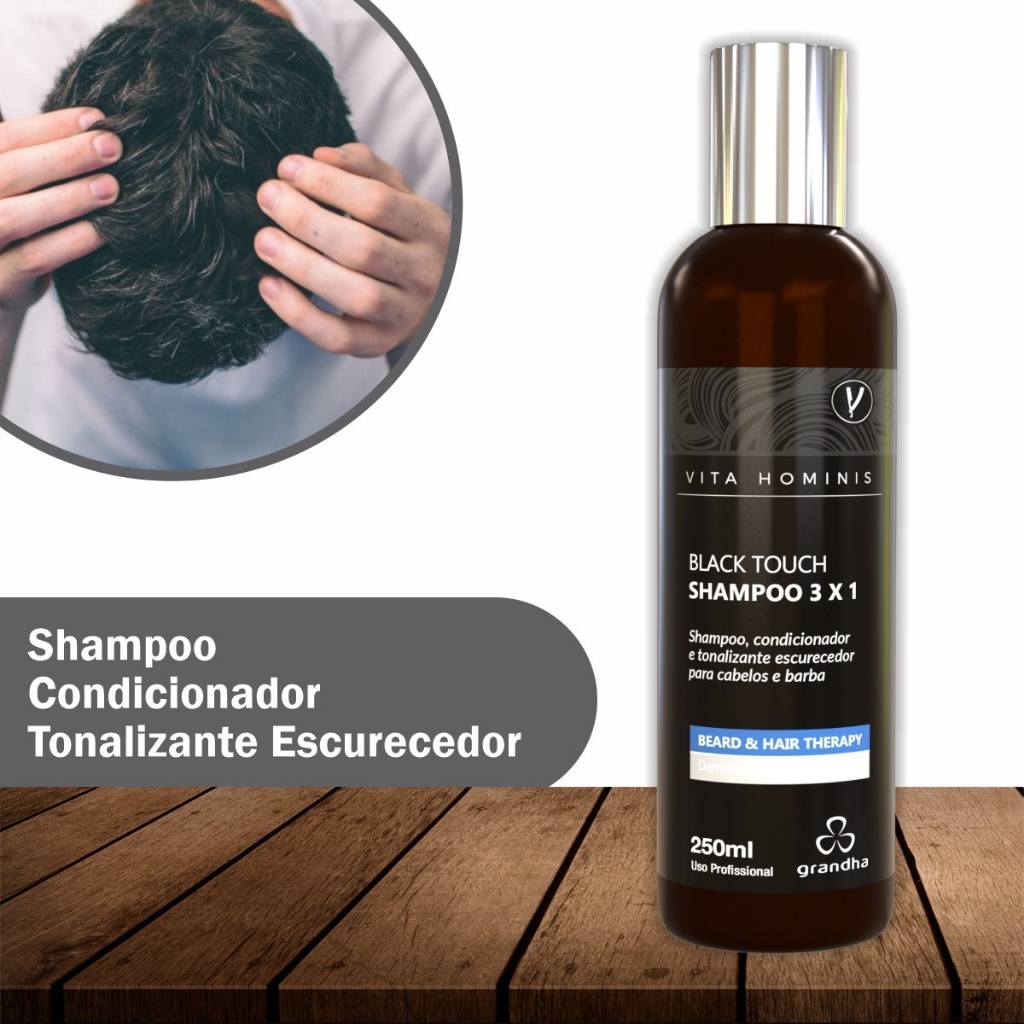 Grandha Shampoo Tonalizante Escurecedor Vita Hominis Black Touch 3x1