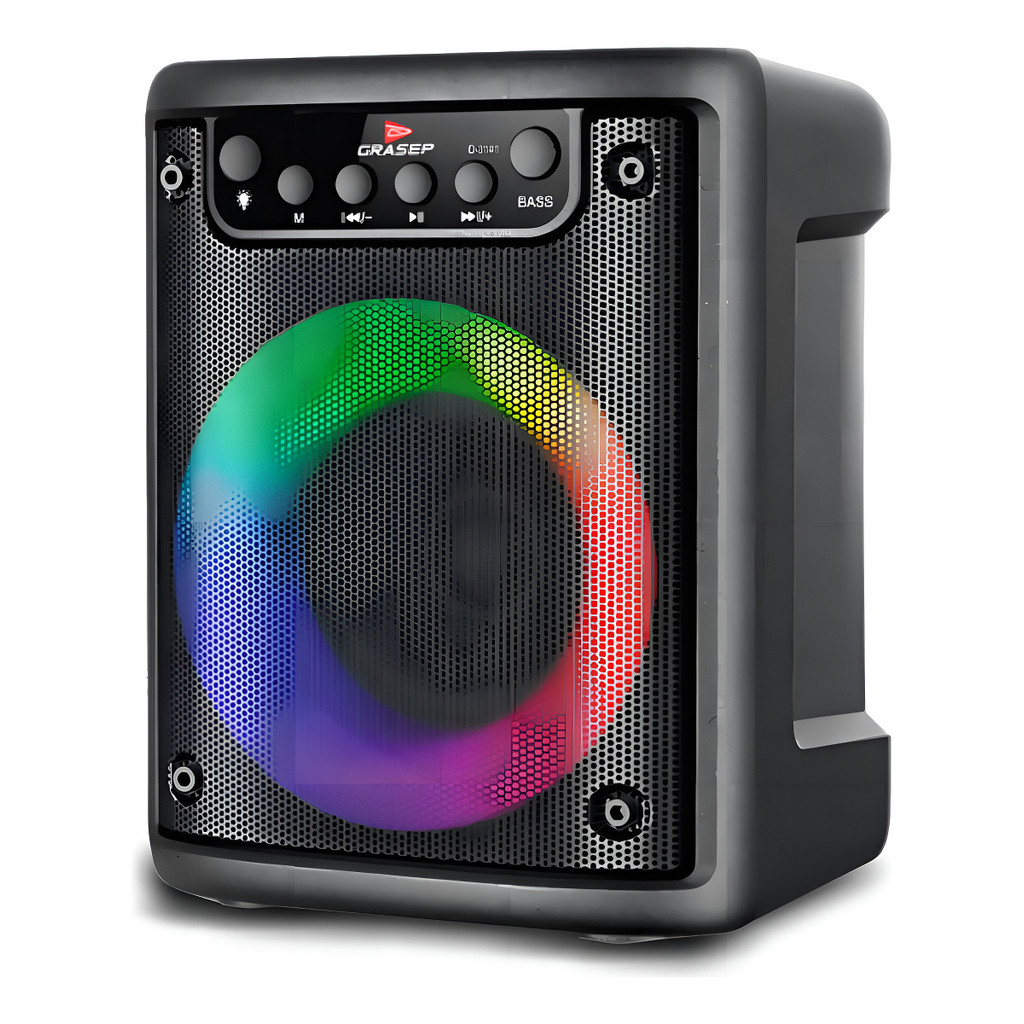 Grasep D-3141 Caixa de Som Bluetooth 10W Preto Luz LED Entrada — Áudio e Fones