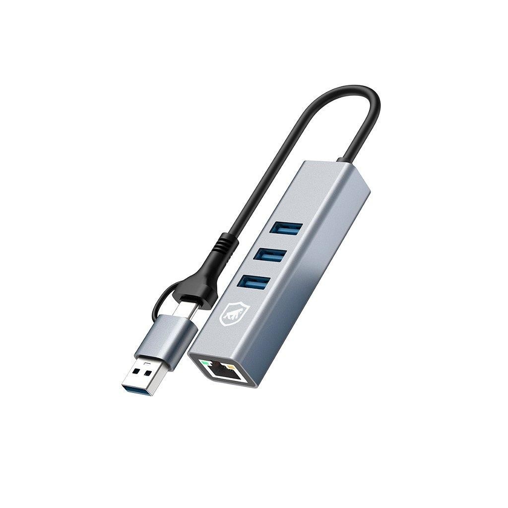 Gshield 2 em 1 Hub e Adaptador de Rede Ethernet Lan com 3 Entradas — Informática