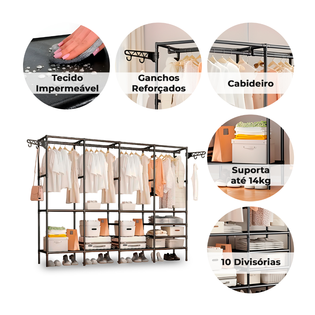Guarda Roupa Decoteam Dobrável Closet Aberto Organizador Aço — Organização