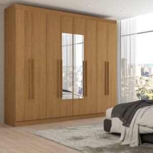 Guarda-Roupa Ele e Ela 8 Portas 8 Prateleiras com Espelho Cinamomo