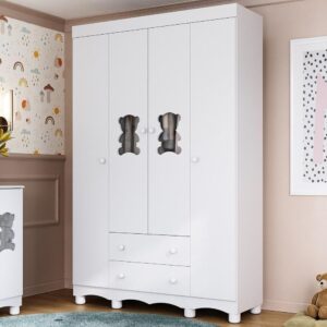 Guarda-roupa Infantil 122cm Com Vidro 4 Portas E 2 Gavetas Ternura