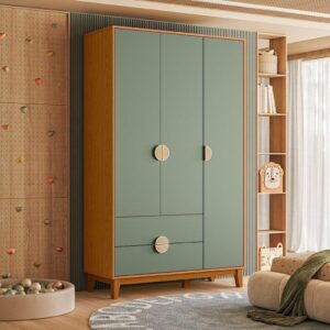 Guarda-Roupa Infantil 3 Portas e 2 Gavetas Kid em Mdf Marrom Cinamomo