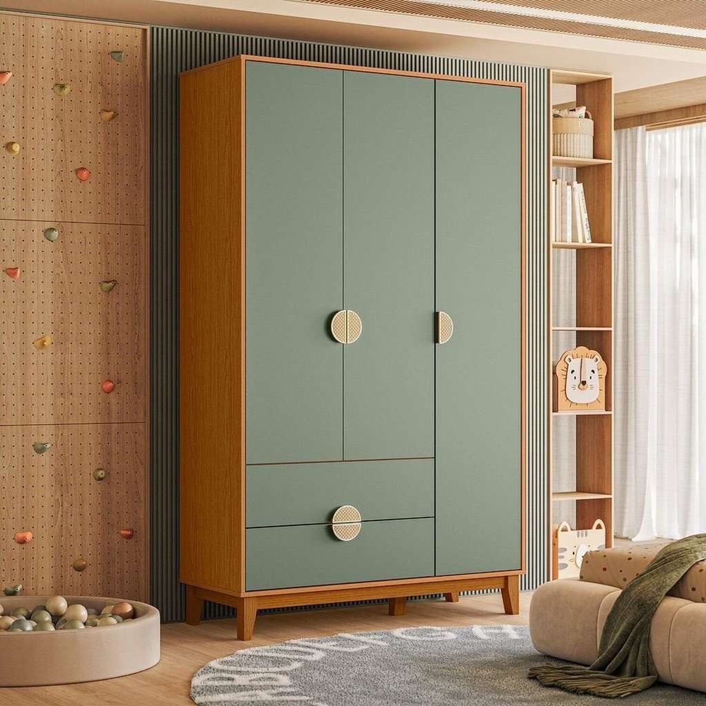 Guarda-Roupa Infantil 3 Portas e 2 Gavetas Kid em Mdf Marrom Cinamomo