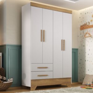 Guarda Roupa Infantil 4 Portas 2 Gavetas Branco Natural Tic Tac