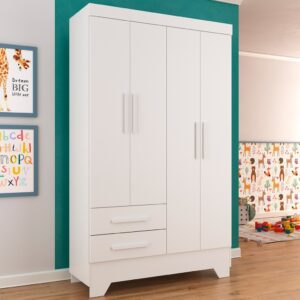 Guarda-Roupa Infantil 4 Portas 2 Gavetas Branco Panorama Móveis