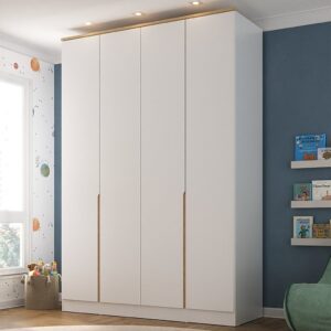Guarda Roupa Infantil 4 Portas 2 Gavetas Mdf Sky Yescasa Branco Olmo