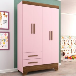 Guarda-Roupa Infantil 4 Portas 2 Gavetas Rosa Nature Panorama Móveis