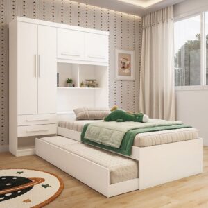 Guarda-Roupa Infantil 4 Portas com Bicama e Baú 100% Mdf 160cm Bemzi