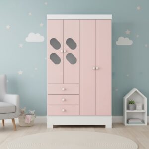 Guarda Roupa Infantil 4 Portas e 3 Gavetas Luiza Rosa Branco Branco