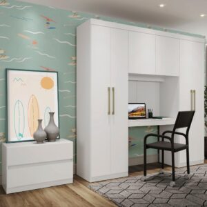 Guarda Roupa Infantil 6 Portas 2 Gavetas Porto Branco com