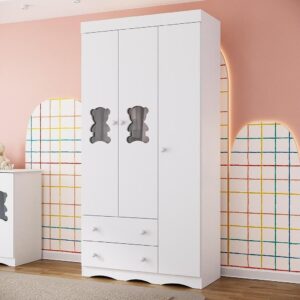 Guarda-roupa Infantil 92cm com Vidro 3 Portas e 2 Gavetas Doçura