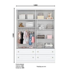 Guarda Roupa Infantil Americano 4 Portas Branco Hp Henn