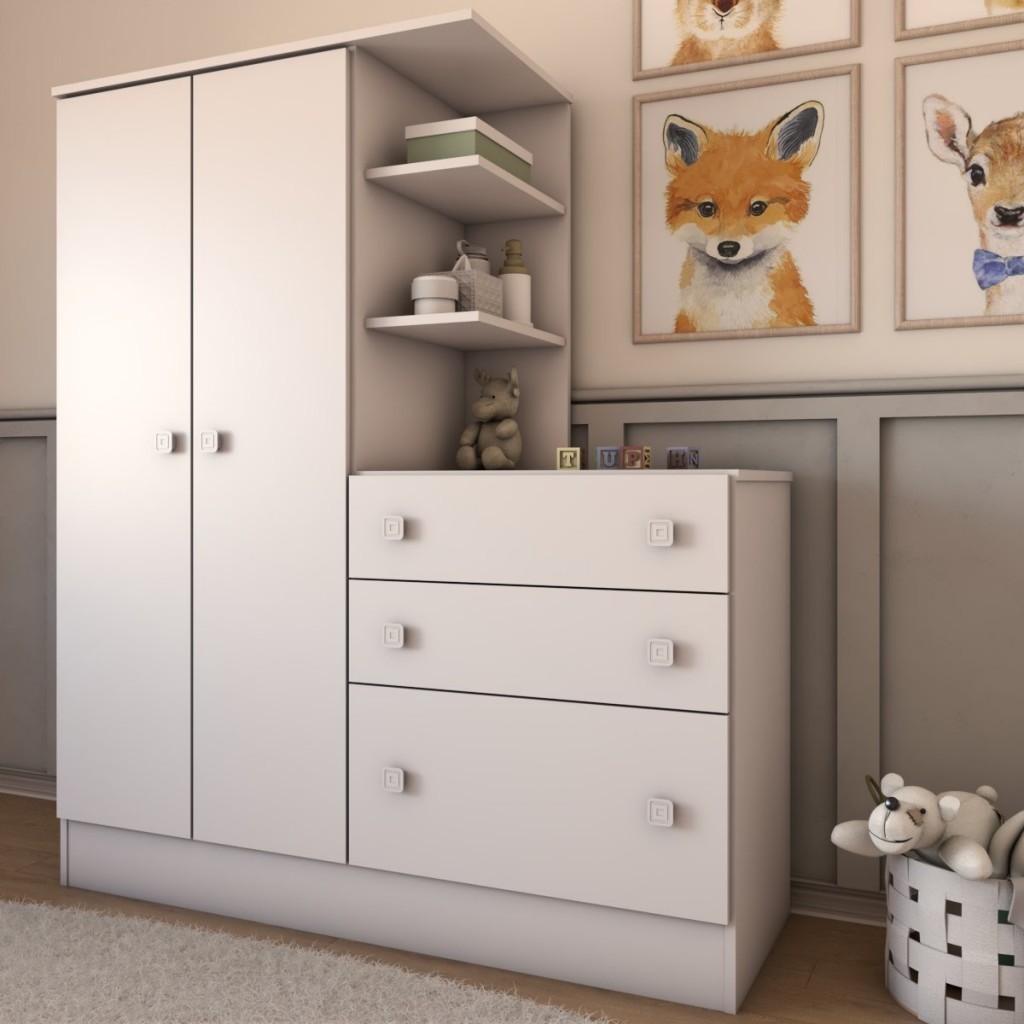 Guarda-Roupa Infantil com Cômoda Divertidamente Branco Panorama Móveis