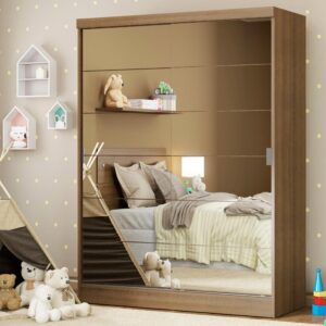Guarda-Roupa Infantil Madesa Nick 2 Portas de Correr de Espelho Rustic