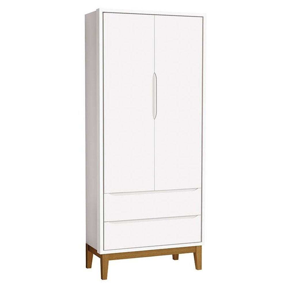 Guarda Roupa Infantil New Classic 2 Portas Branco Com Pés Madeira — Moda Infantil