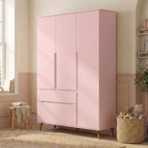 Guarda-Roupa Infantil Rosa 100% Mdf 3 Portas e 2 Gavetas Retrô