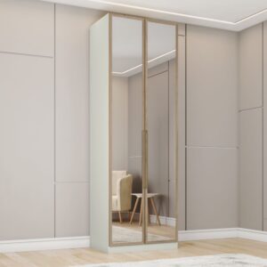 Guarda-Roupa Modulado 2 Portas Cabideiros e Prateleiras com Espelho