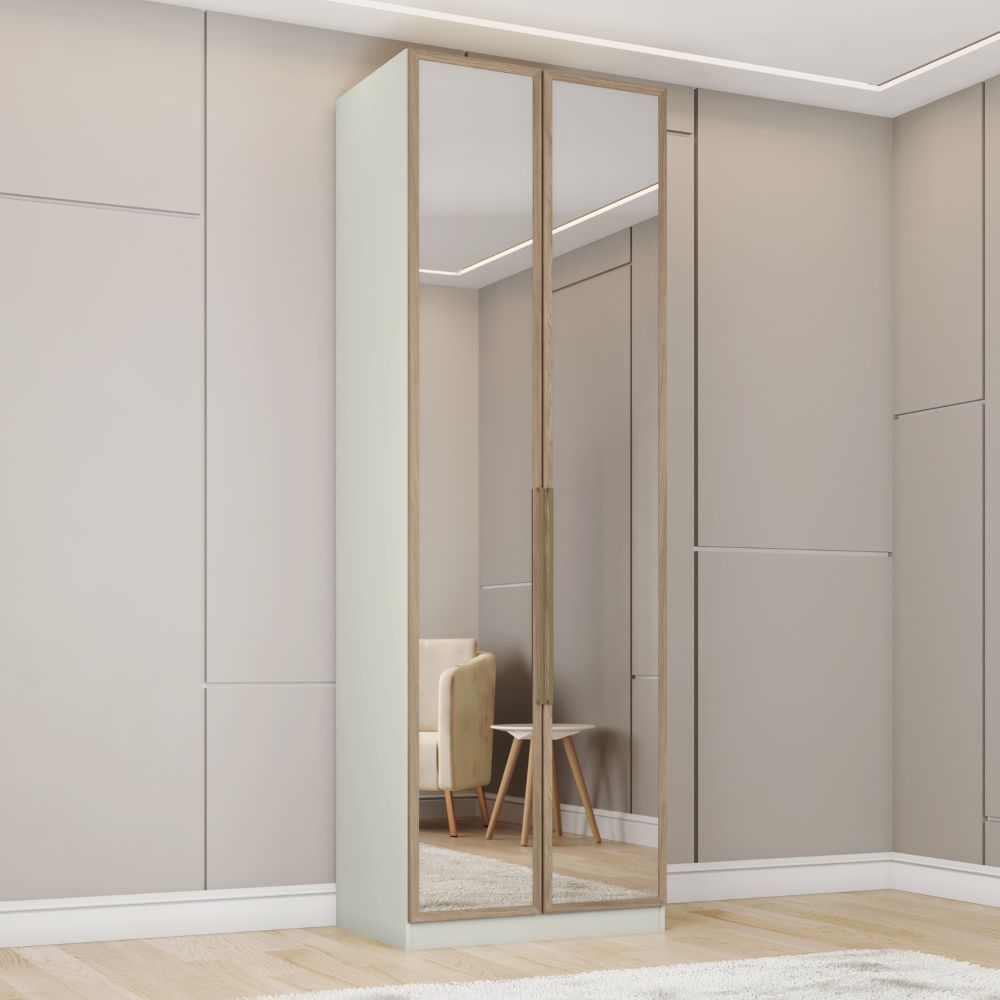 Guarda-Roupa Modulado 2 Portas Cabideiros e Prateleiras com Espelho