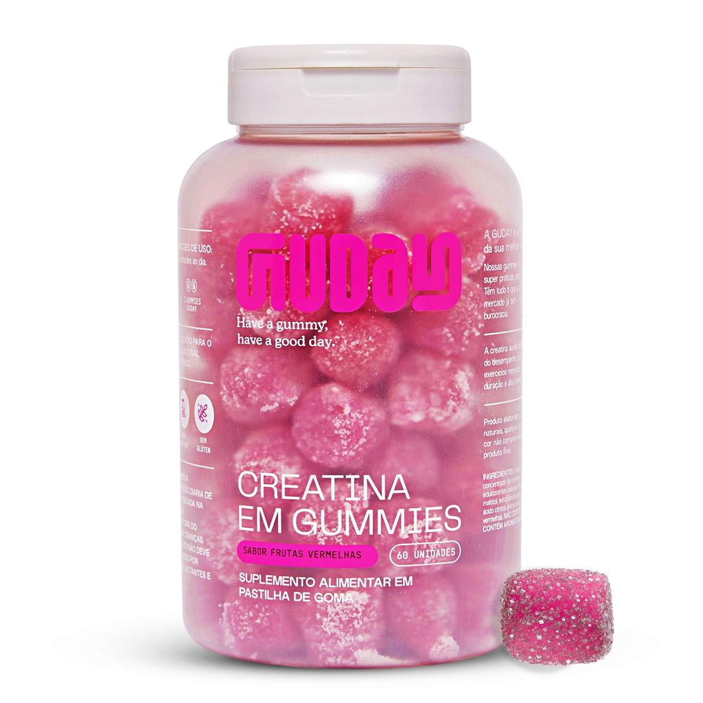 Guday Creatina Mastigável 60 Unidades Sabor Frutas Vermelhas