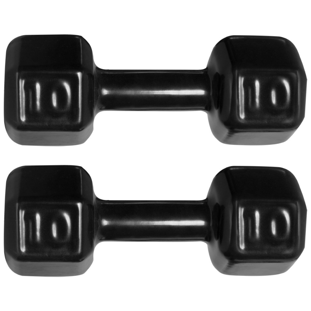 Halter Emborrachado 10kg Peso Academia Dumbell Sextavado Cor Preto