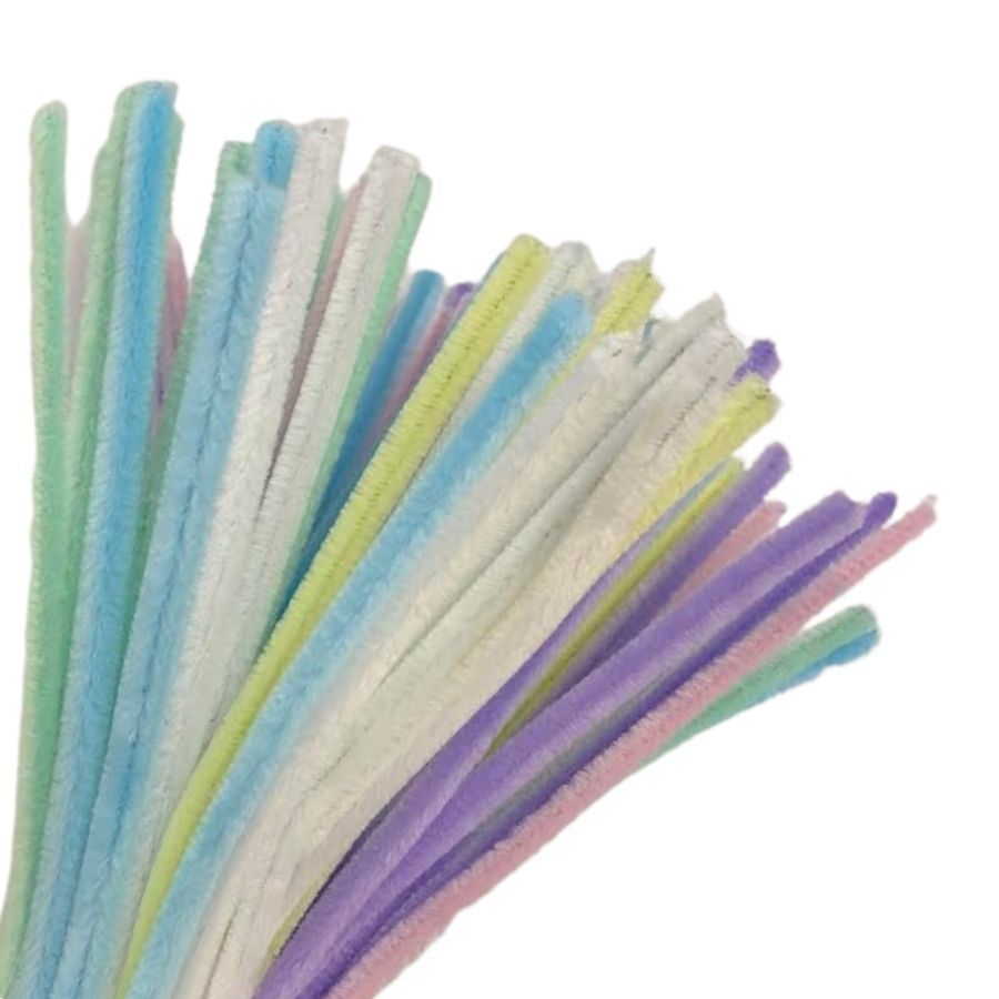 Haste de Chenille 30cm Cores Pastel 100 unidades Limpador Cachimbo