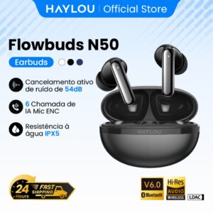 Haylou Flowbuds N50 Fone Bluetooth Sem Fio ANC 54dB 6 Microfones HD
