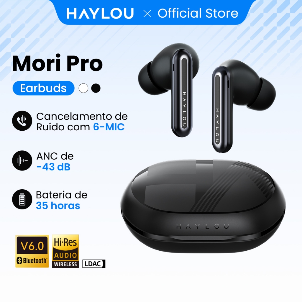 Haylou Mori Pro Fone Bluetooth Sem Fio ANC 43dB 6 Microfones HD Call — Áudio e Fones