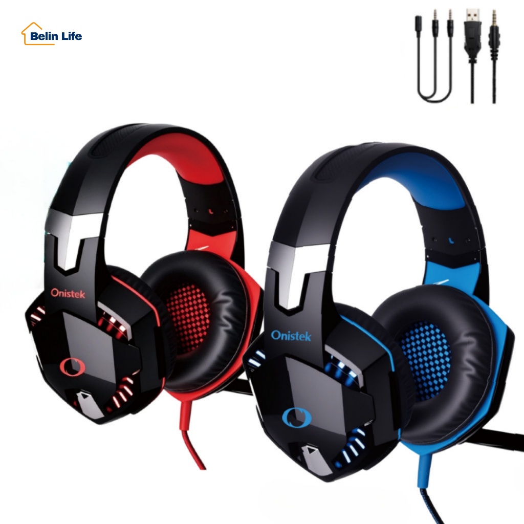 Headset Gamer com Microfone Onistek LED 50mm USB P2 Cabo Trançado 2m