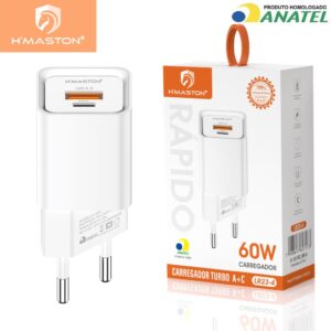 H’maston LR23-4 Carregador Turbo Celular Tipo-c PD 60w Usb-C Qc4.0