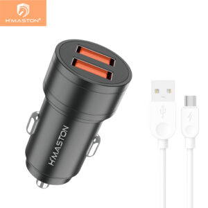 H’maston LS04 Carregador Turbo Veicular De Celular 2 Portas Com Cabo