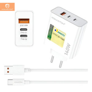 Hmaston Y74-3 Carregador Turbo Fonte 140w Usb 2usb-c +cabo Tipo-c 6a