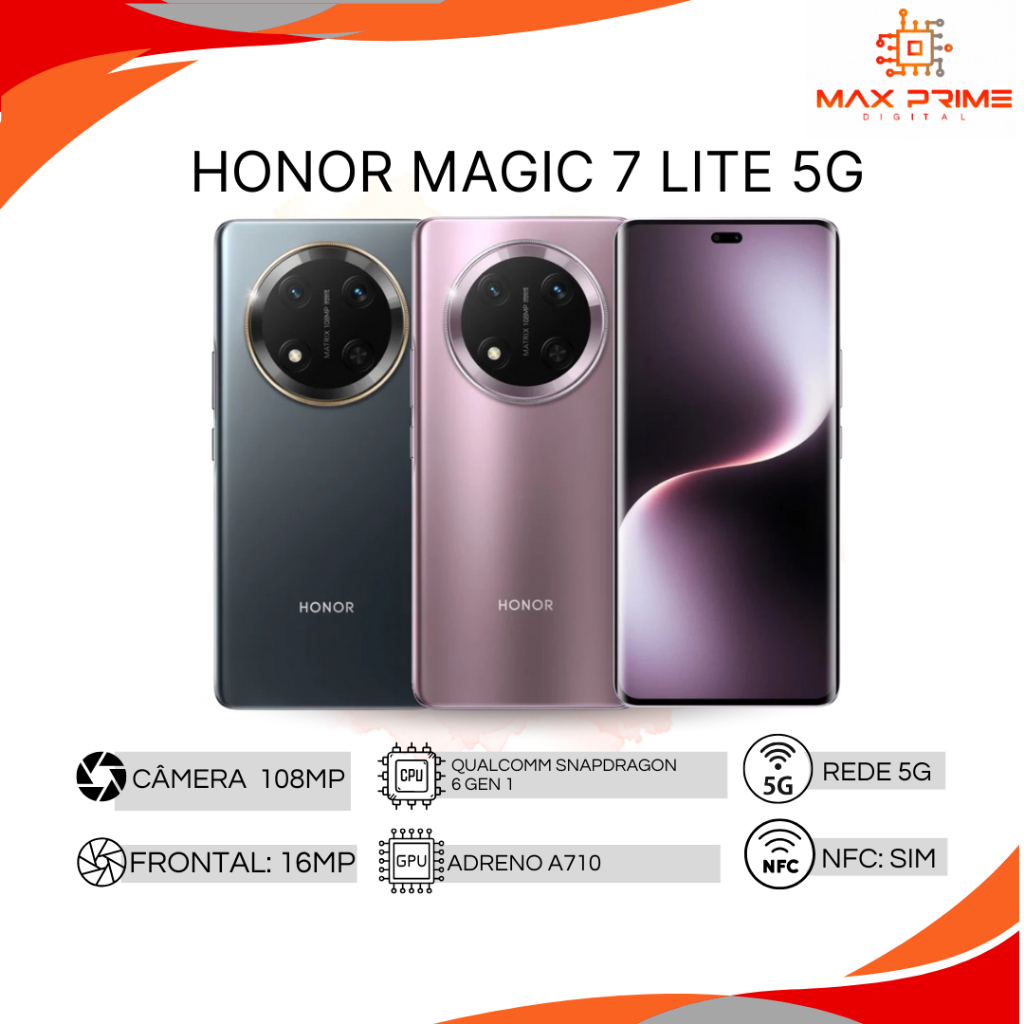 Honor Magic 7 Lite 5G 512GB, 12GB RAM, Câmera 108MP, Processador