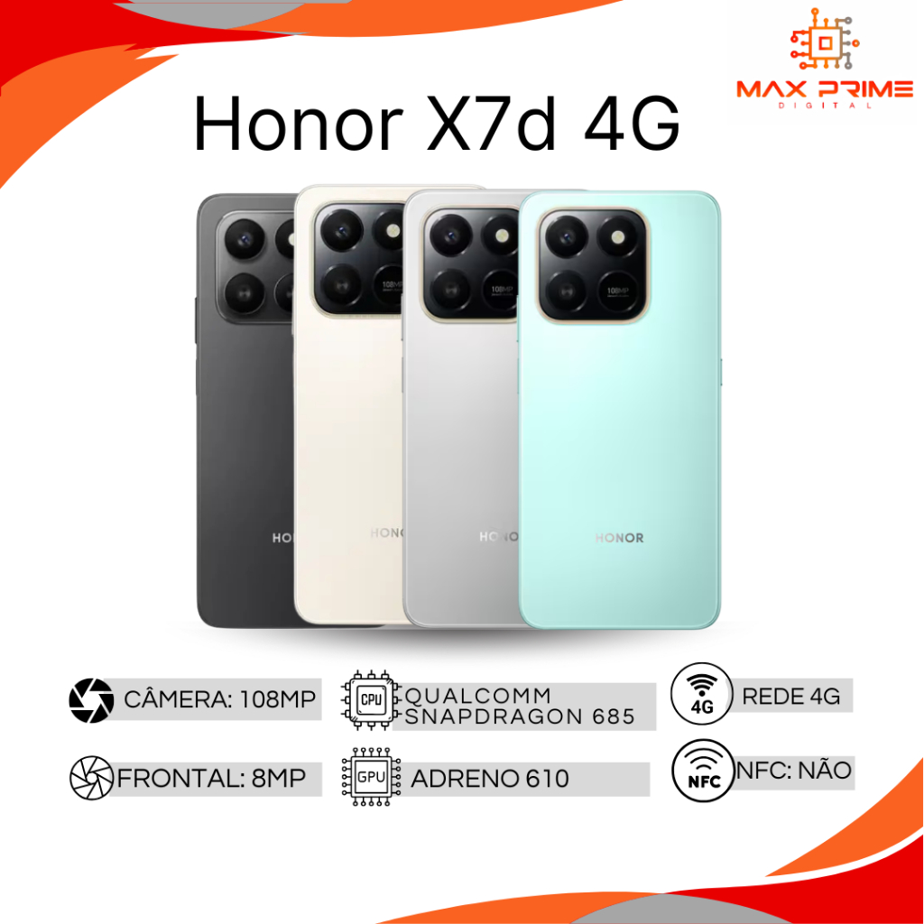Honor X7d 4G, Versão Global, Processador Qualcomm Snapdragon 685