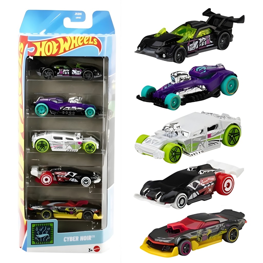 Hot Wheels Pack Com 5 Carrinhos Miniatura Cyber Noir Mattel